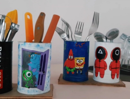DIY Utensil holder with Chickpea cans